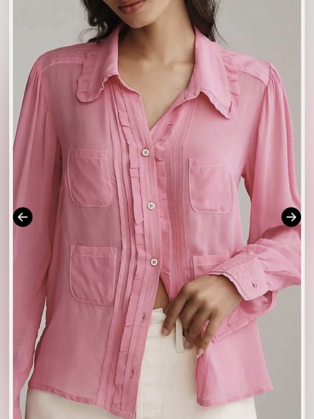 Anthropologie Danielle Kroll × Maeve Sheer Chiffon Button Down Pink Shirt S